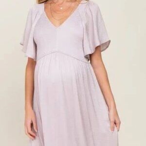 Pink Blush Smocked Maternity Dress - Gray Lavender